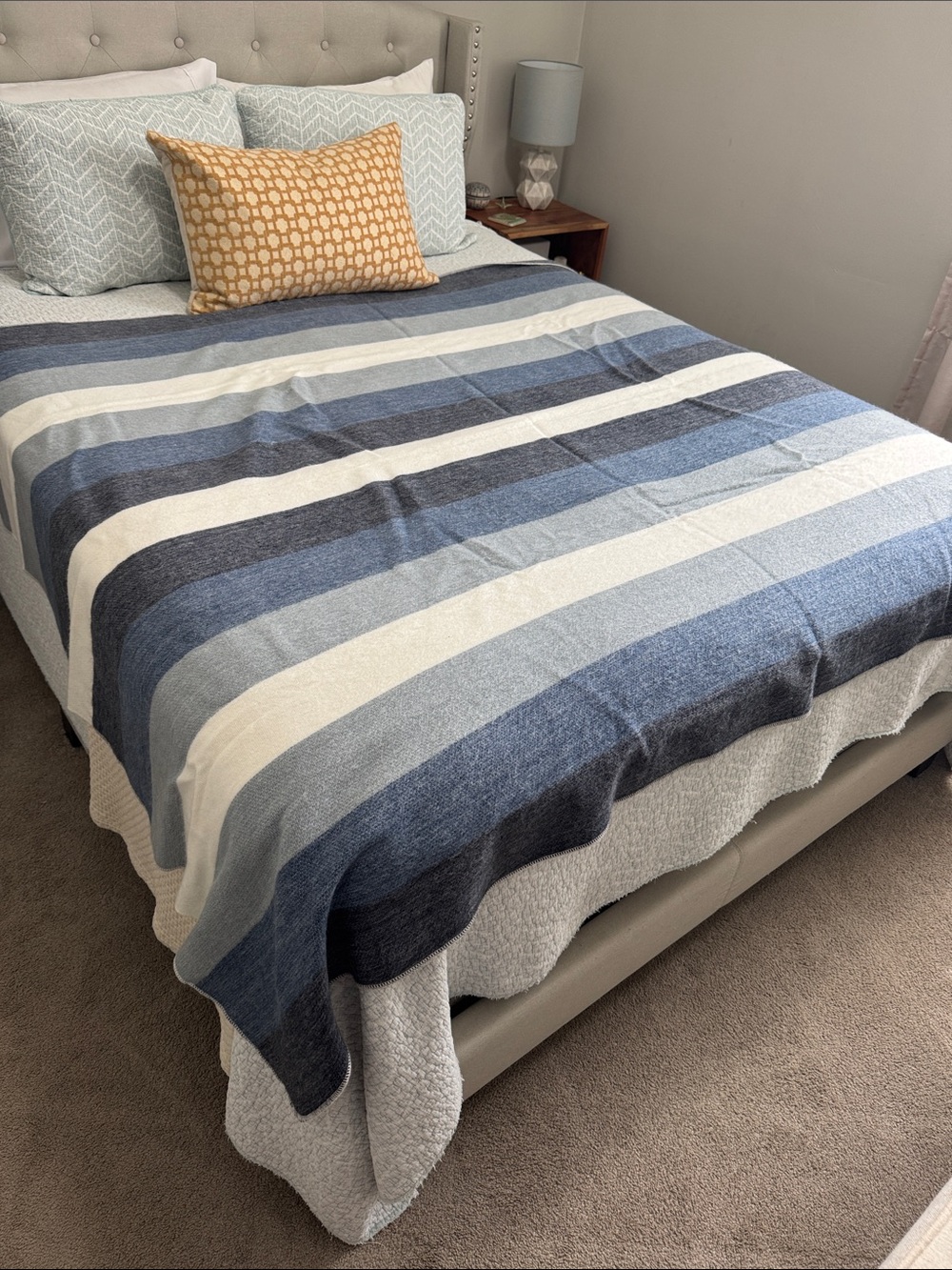 Classic Blue Stripe Cotton Throw Blanket - Home Bedding SO SOFT